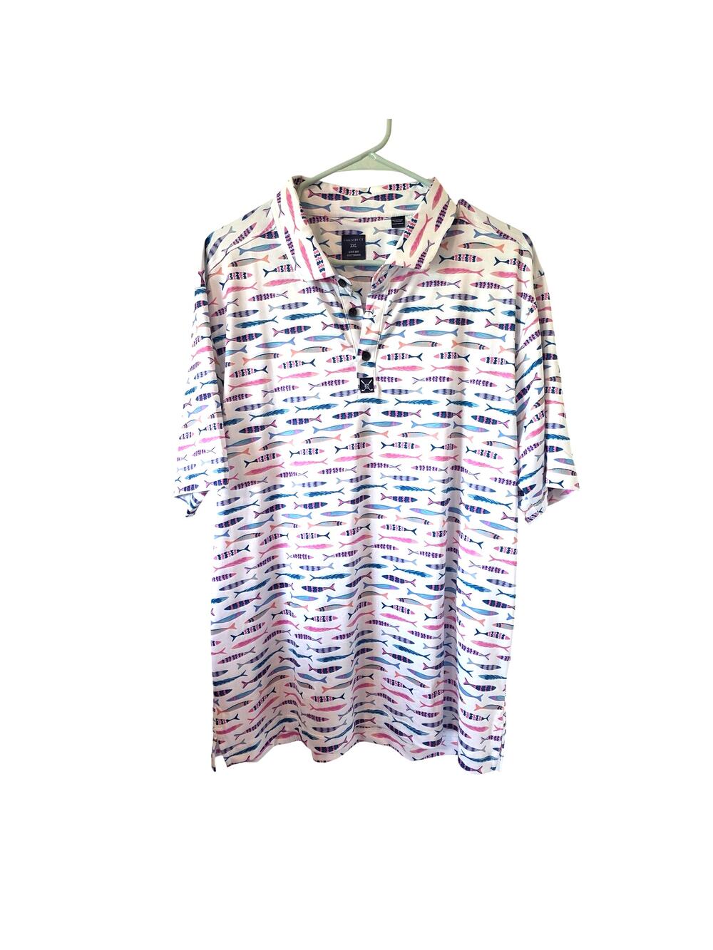 Construct Mens Performance Polo Shirt Fish Print Size XXL NEW Short Sleeve
